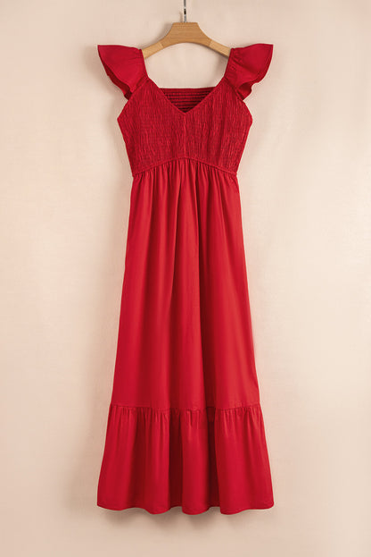 Threaded Pear Ashlyn Flutter Sleeve Smocked Bodice Maxi Dress
