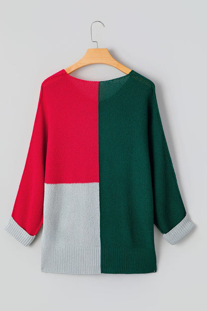 Threaded Pear Demi Block Knit Loose Sweater