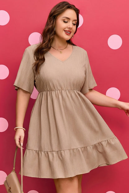 Threaded Pear Kaylee Ruffled Short Sleeve PLUS Dress