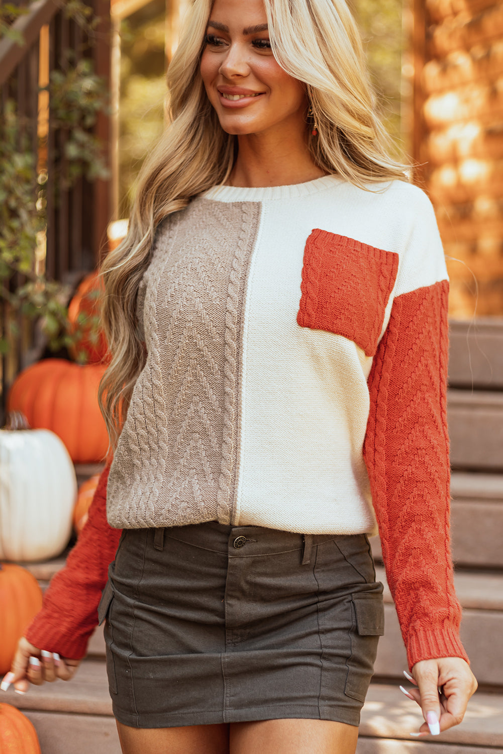 Threaded Pear Evelyn Patched Drop Shoulder Sweater