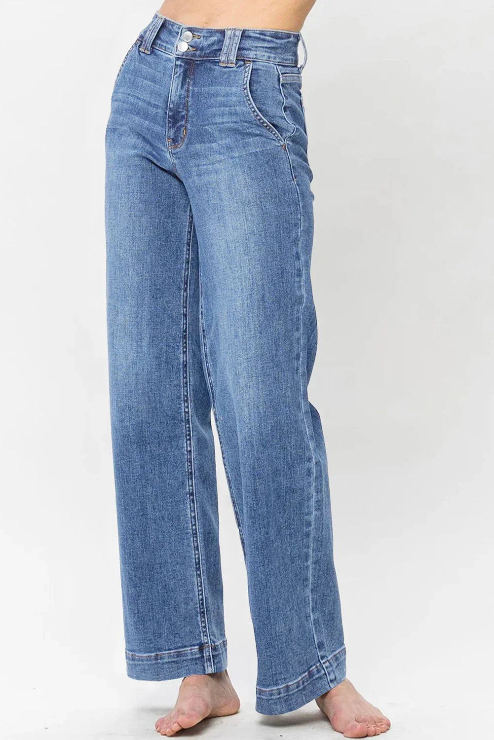 Eva - Sky Blue Double Button Zip Fly Straight Leg Jeans