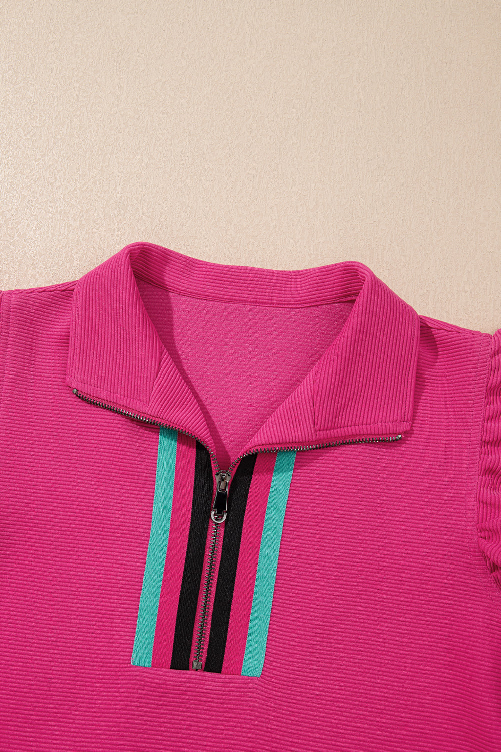 Threaded Pear Sol Striped Detail Flutter Sleeve Zipped Collar Short Set