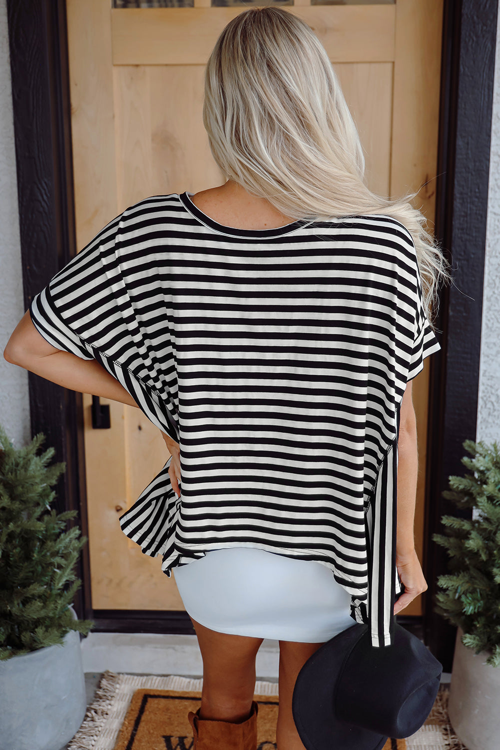 Threaded Pear Alia Stripe Batwing Sleeve Crewneck Oversized Top