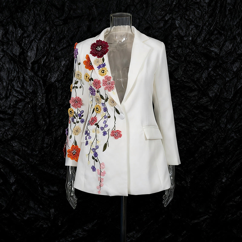 Women’s Elegant Suit with 3D Floral Embroidery | High-Sense Professional Embroidered Blazer & Trousers | Trendy Minimalist Couture Business Suit | Luxury-Label Statuesque Formal Wear | 2026 High-Fashion Radiant Executive Essential