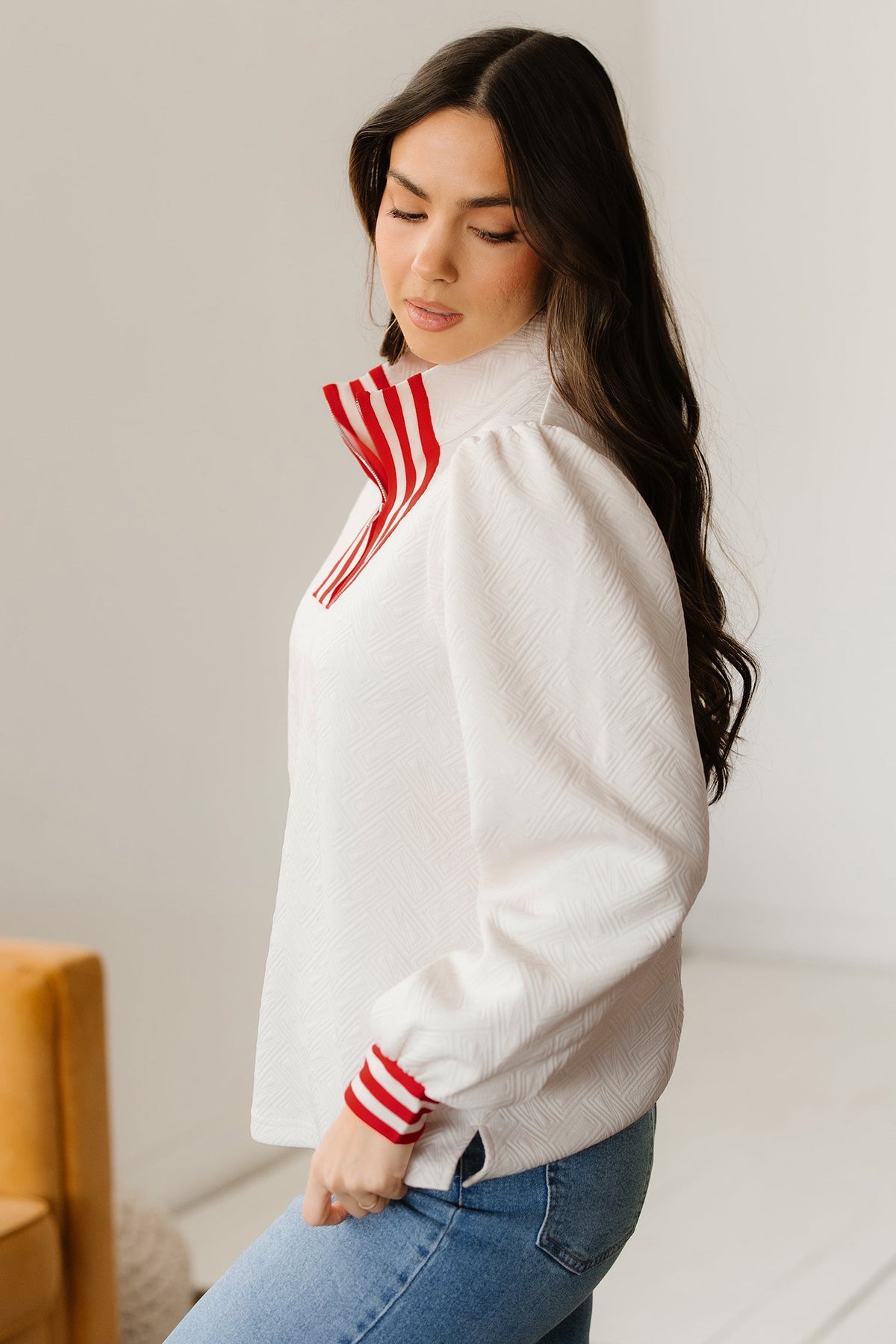 Threaded Pear Danna Zipped Collar Pullover Top