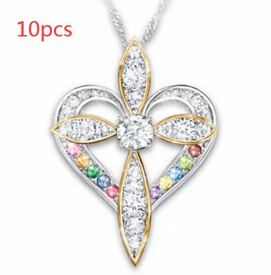 Fashion Love Heart-Shaped Cross Pendant | Trendy Crucifix Heart Necklace for Women | Minimalist Spiritual Symbol Jewelry | Elegant Faith-Inspired Heart Charm Necklace