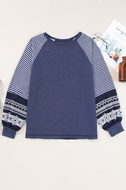 Threaded Pear Kelsey Striped Raglan Long Sleeve Loose Top