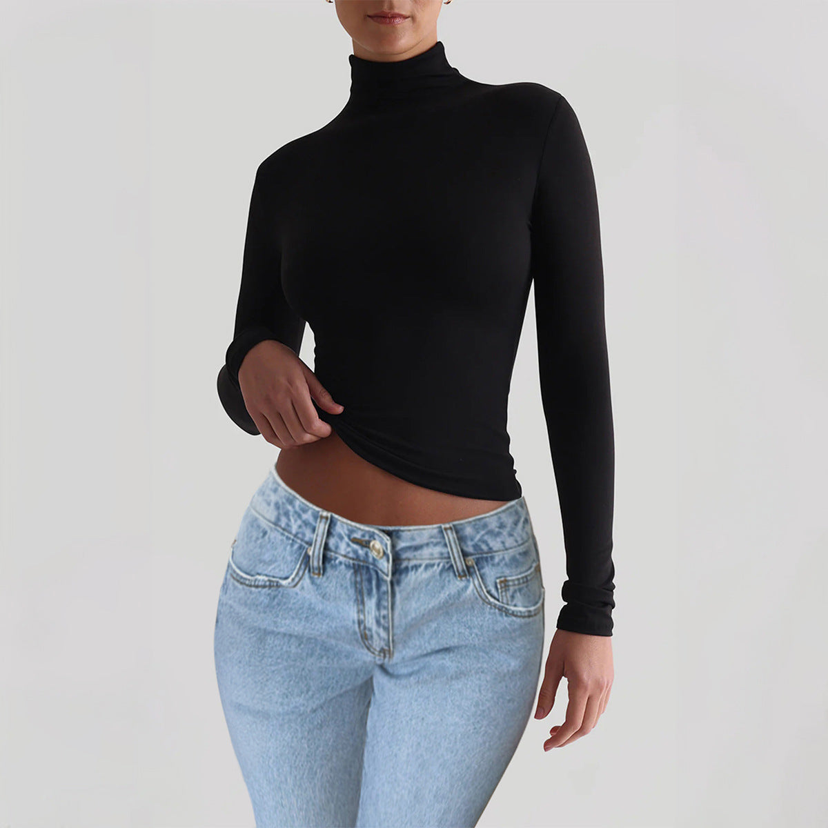 Women’s Y2K Slim Fit Turtleneck T-Shirt | Elegant Long Sleeve Mock Neck Pullover | Casual Tight-Fit Basic Top | Modern Minimalist Streetwear Pullover for Women | 2026 Trend Essential