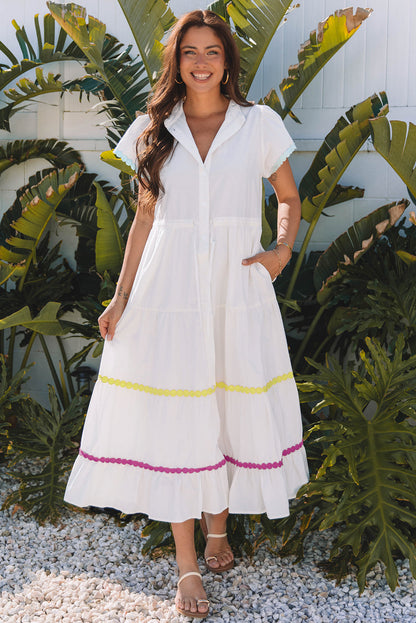 Threaded Pear Aleah Rickrack Trim Short Sleeve Long Dress