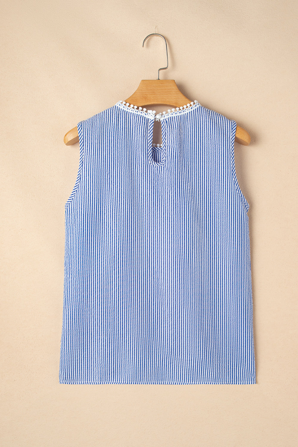 Threaded Pear Meredith Stripe Lace Patchwork Crew Neck Tank Top
