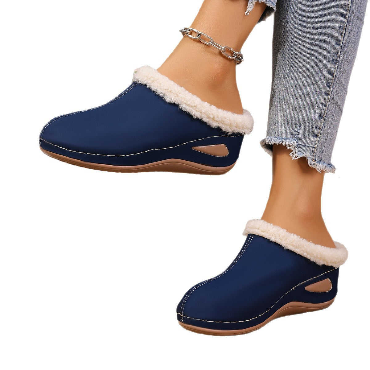 Fashion Plush Outdoor Wedge Sandals | Women’s Warm Garden Clogs & Slippers | Platform Fur-Lined Winter Garden Shoes | Non-Slip Lightweight Comfort Wedges for Women