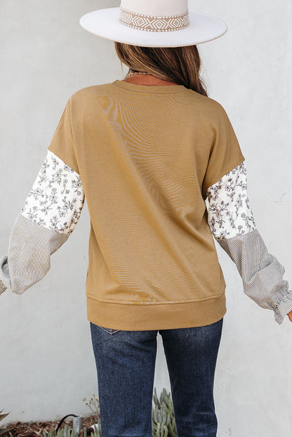 Threaded Pear Beazita Patchwork Ruffled Sleeve Sweatshirt