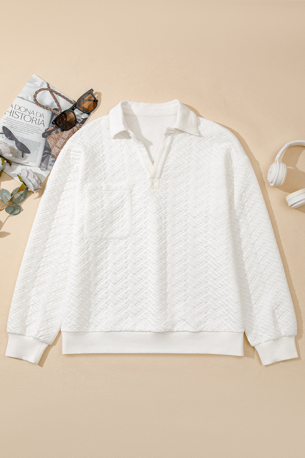 Threaded Pear Raina Textured Collared Pullover