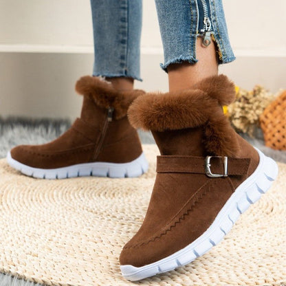 Women’s Thickened Winter Snow Boots | High-Sense Plush Ankle Boots with Buckle Design | Trendy Minimalist Plus Velvet Flat Shoes | Luxury-Label Statuesque Warm Winter Footwear | 2026 High-Fashion Radiant Outdoor Boots