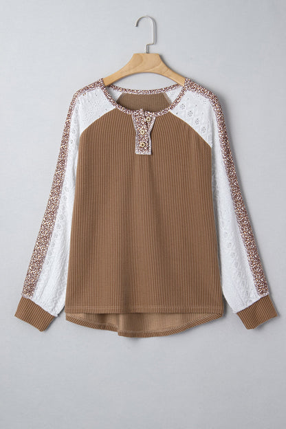 Threaded Pear Isabella Lace Contrast Patchwork Long Sleeve Top