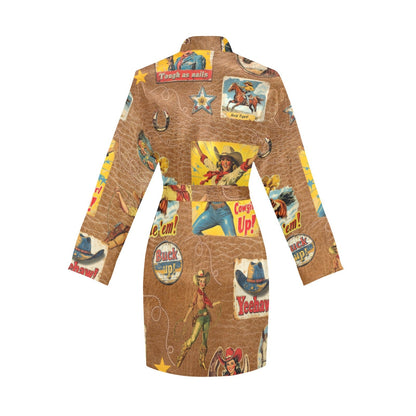 Baha Ranch Vintage Cowgirl Collage Satin Robe