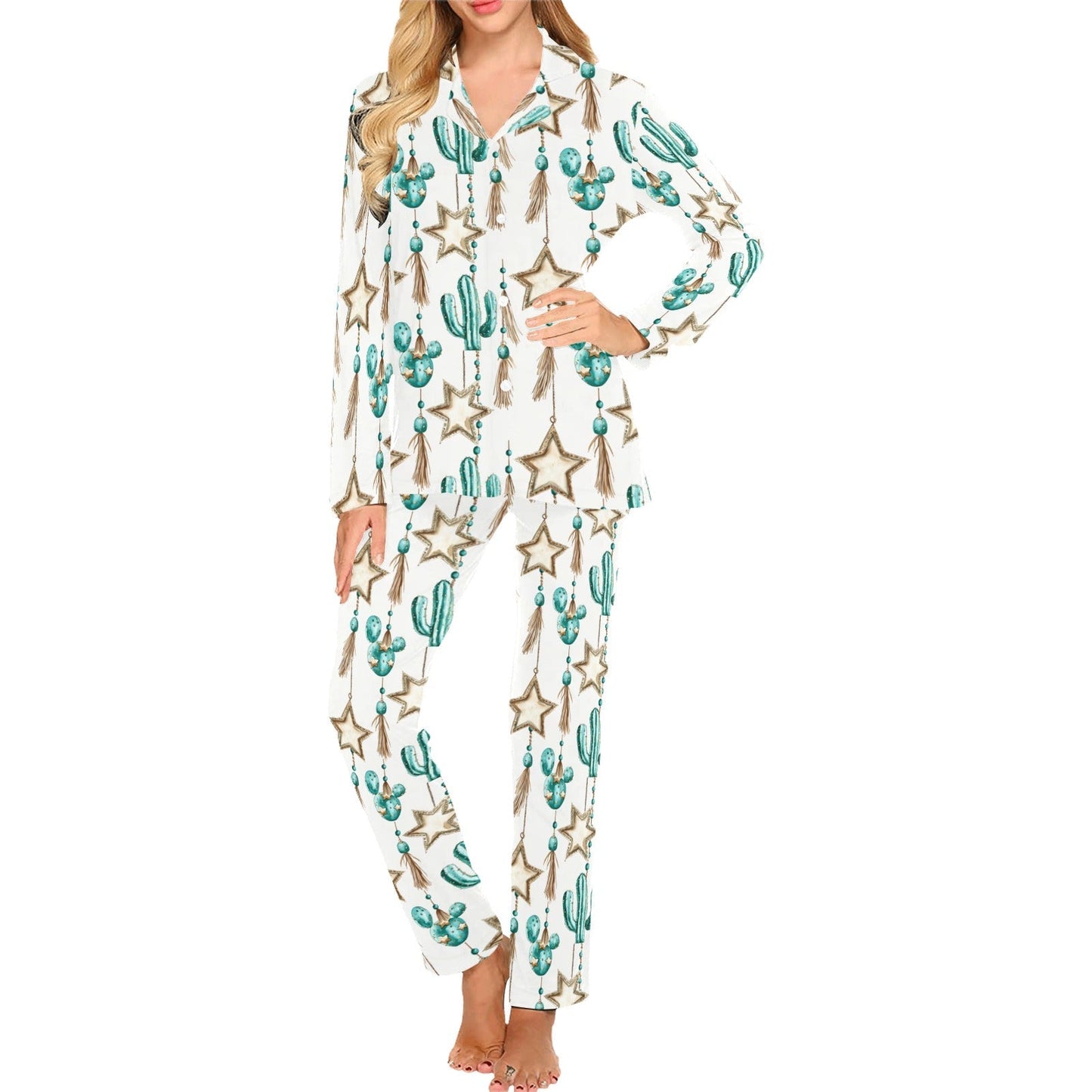 Baha Ranch Turquoise Christmas Cactus Women's Western Pajamas
