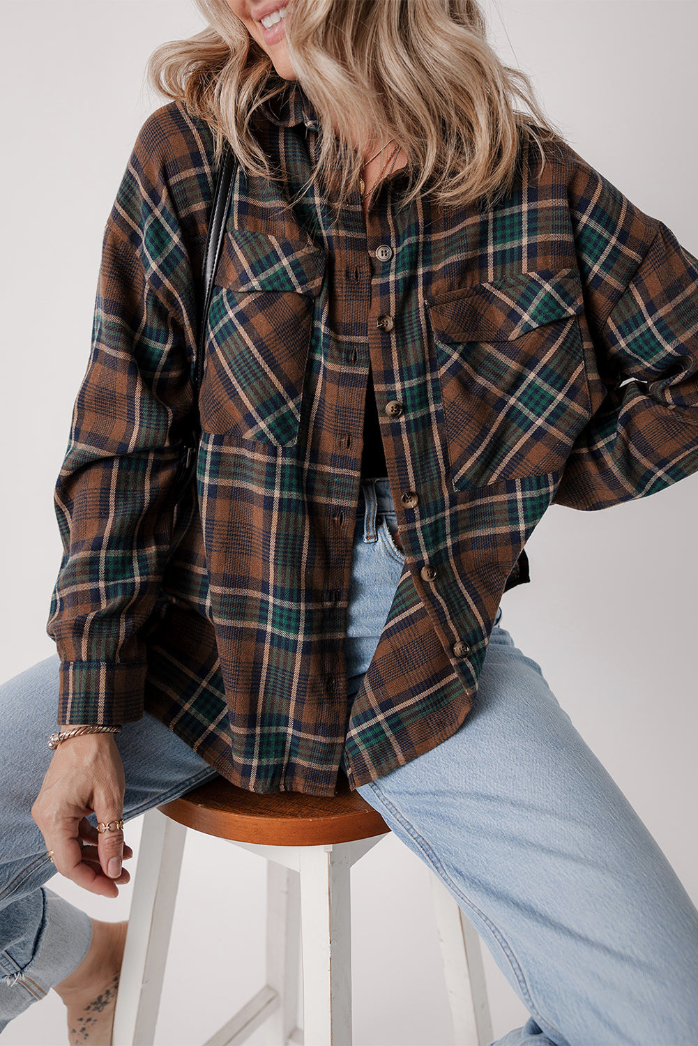 Threaded Pear Elizabeth Plaid Print Chest Shirt