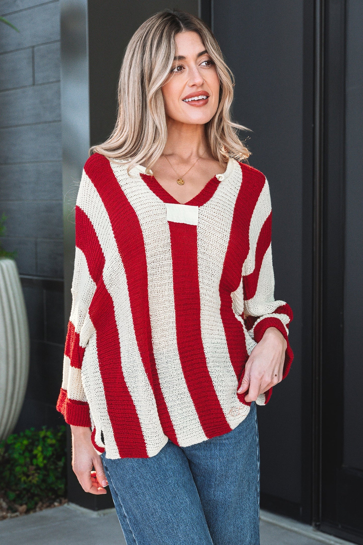 Threaded Pear Anika Colorblock Bracelet Sleeve Sweater