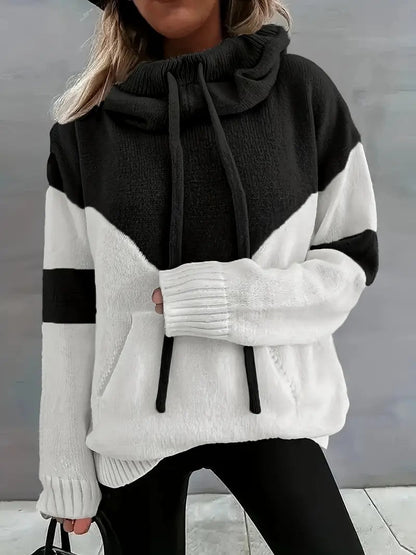 ✨Cozy Color Block Knit Hoodie with Drawstring Details (Final Days: Big Savings!!!)