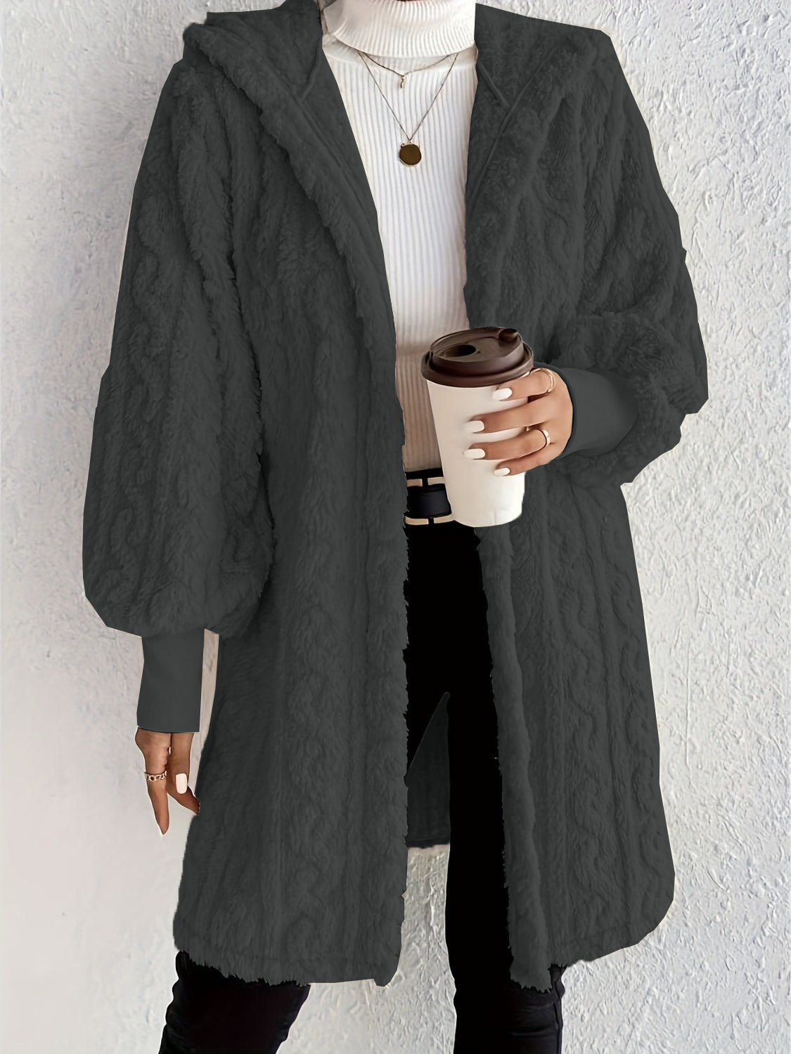 ✨Women's Plush Fleece Soft Midi-Length Jacket with Pockets