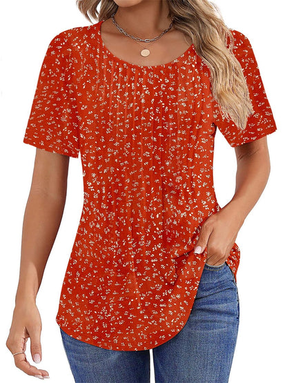 ✨Women Summer Pleated Short Sleeve Tunic Blouses Tops