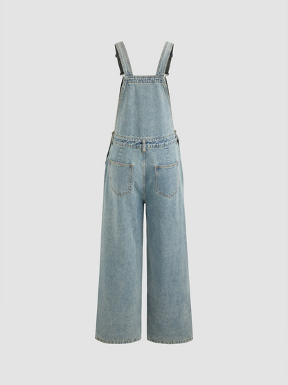 🎀Denim Bowknot Buckle Up Pocket Wide Leg Jumpsuit