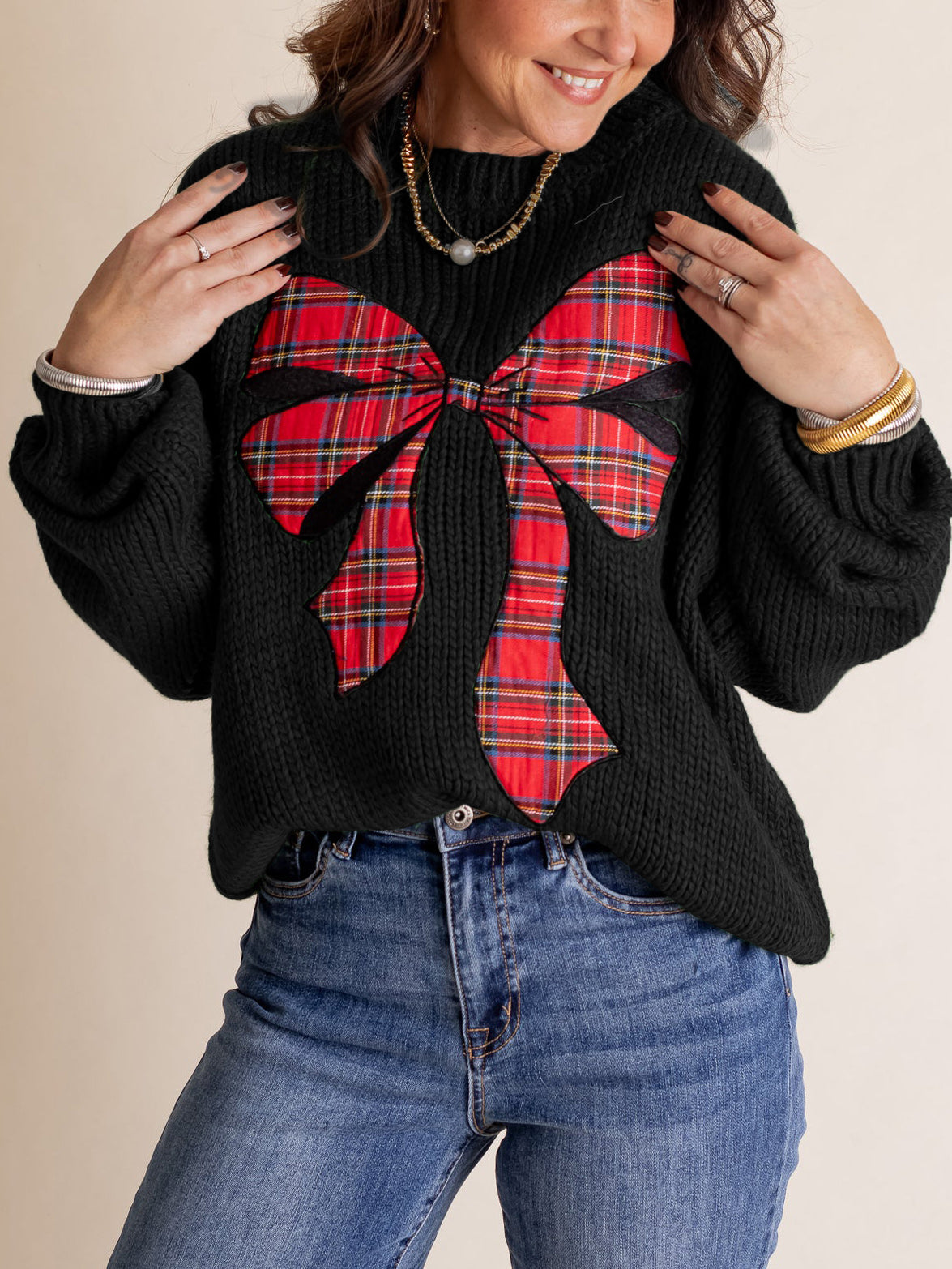 ✨Pinch Me Christmas Plaid Bow Sweater (Final Days: Big Savings!!!)