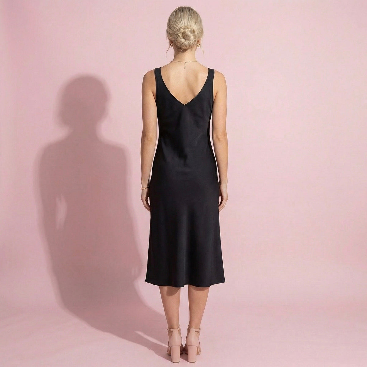 Anna-Kaci Lounge Women's Satin Midi Slip Dress with Wide Shoulder Straps and Smooth Sculpted Silhouette for a Polished Minimal Look