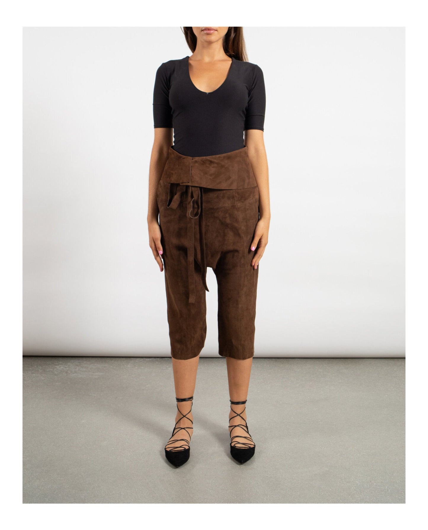 Saint Laurent Cropped Suede Droped Shorts