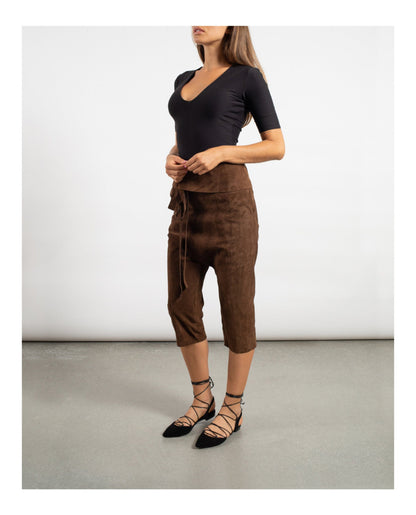 Saint Laurent Cropped Suede Droped Shorts