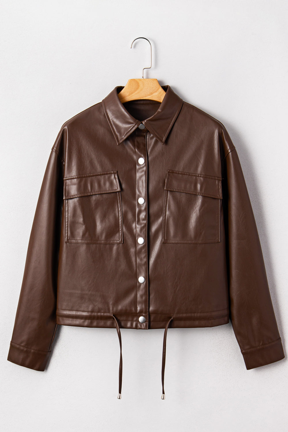 Threaded Pear Mila Drawstring Hem Leather Jacket