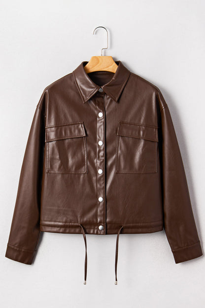 Threaded Pear Mila Drawstring Hem Leather Jacket