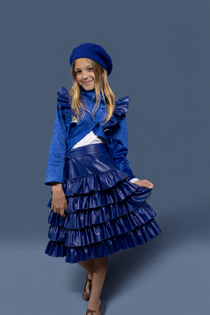 Cobalt Ruffle Leather Skirt