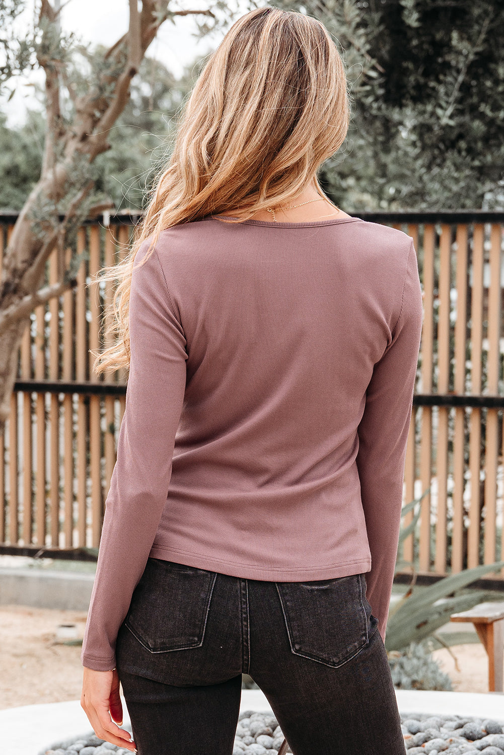 Threaded Pear Cora Square Neck Ribbed Fit Long Sleeve Top