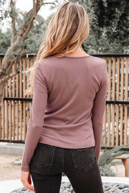 Threaded Pear Cora Square Neck Ribbed Fit Long Sleeve Top