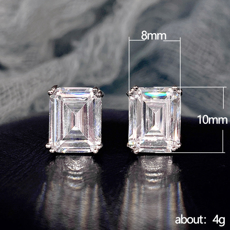 Rectangular Zircon Earrings | Minimalist Unisex Ear Jewelry | High-Sense Geometric Stud Earrings | Luxury-Label Statuesque Radiant Accessory | 2026 High-Fashion Emerald-Luxe Essential