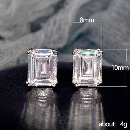 Rectangular Zircon Earrings | Minimalist Unisex Ear Jewelry | High-Sense Geometric Stud Earrings | Luxury-Label Statuesque Radiant Accessory | 2026 High-Fashion Emerald-Luxe Essential