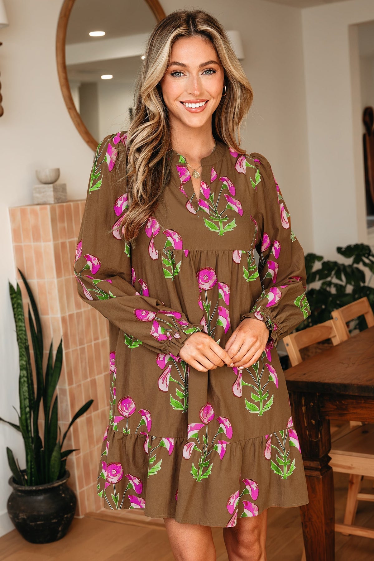 Threaded Pear Kelly Hem Puff Sleeve Dress