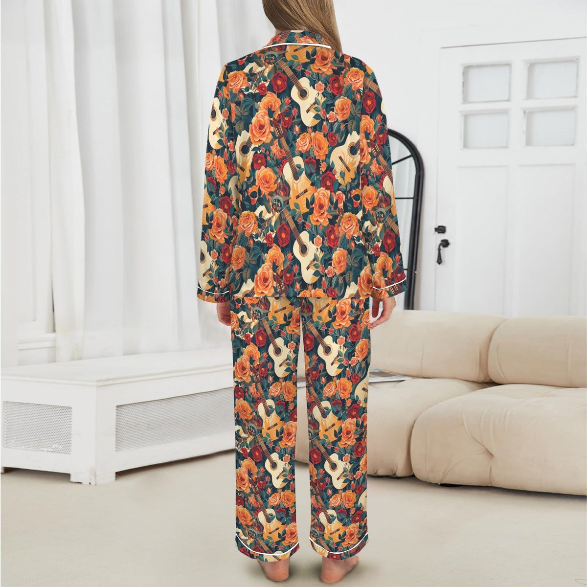 Baha Ranch Colores De Mexico Roses & Guitars Satin Pajamas