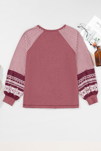 Threaded Pear Kelsey Striped Raglan Long Sleeve Loose Top