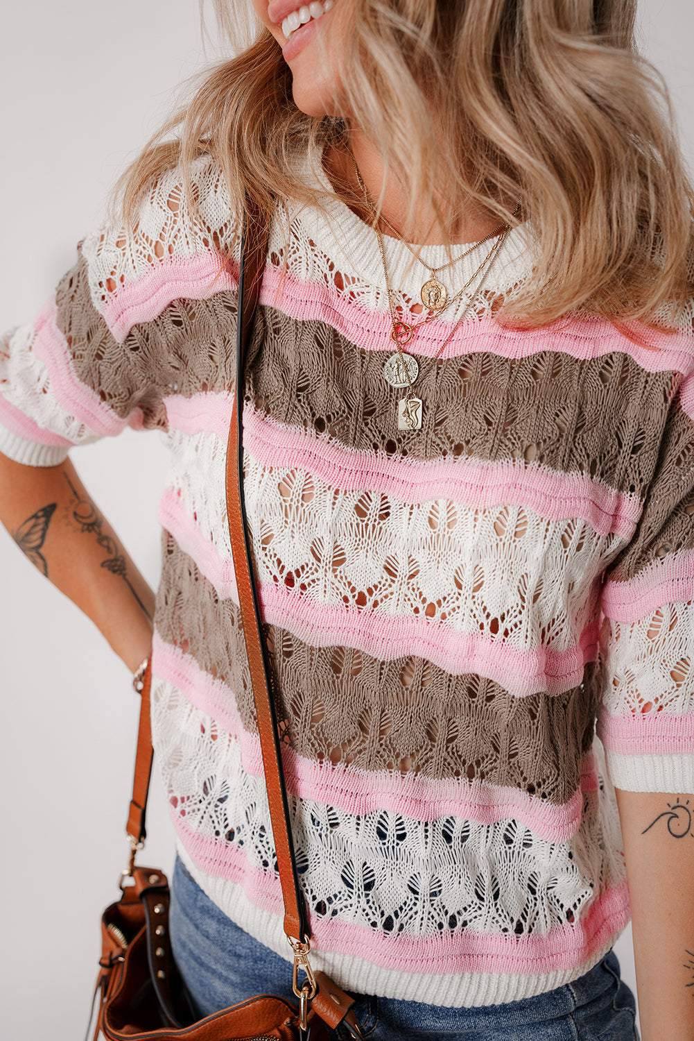 Threaded Pear Leilani Crochet Half Sleeve Sweater
