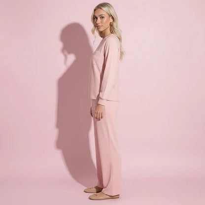Anna-Kaci Women's 2-Piece Set Long Sleeve Top with Front Pocket and Relaxed Fit Lounge Pants