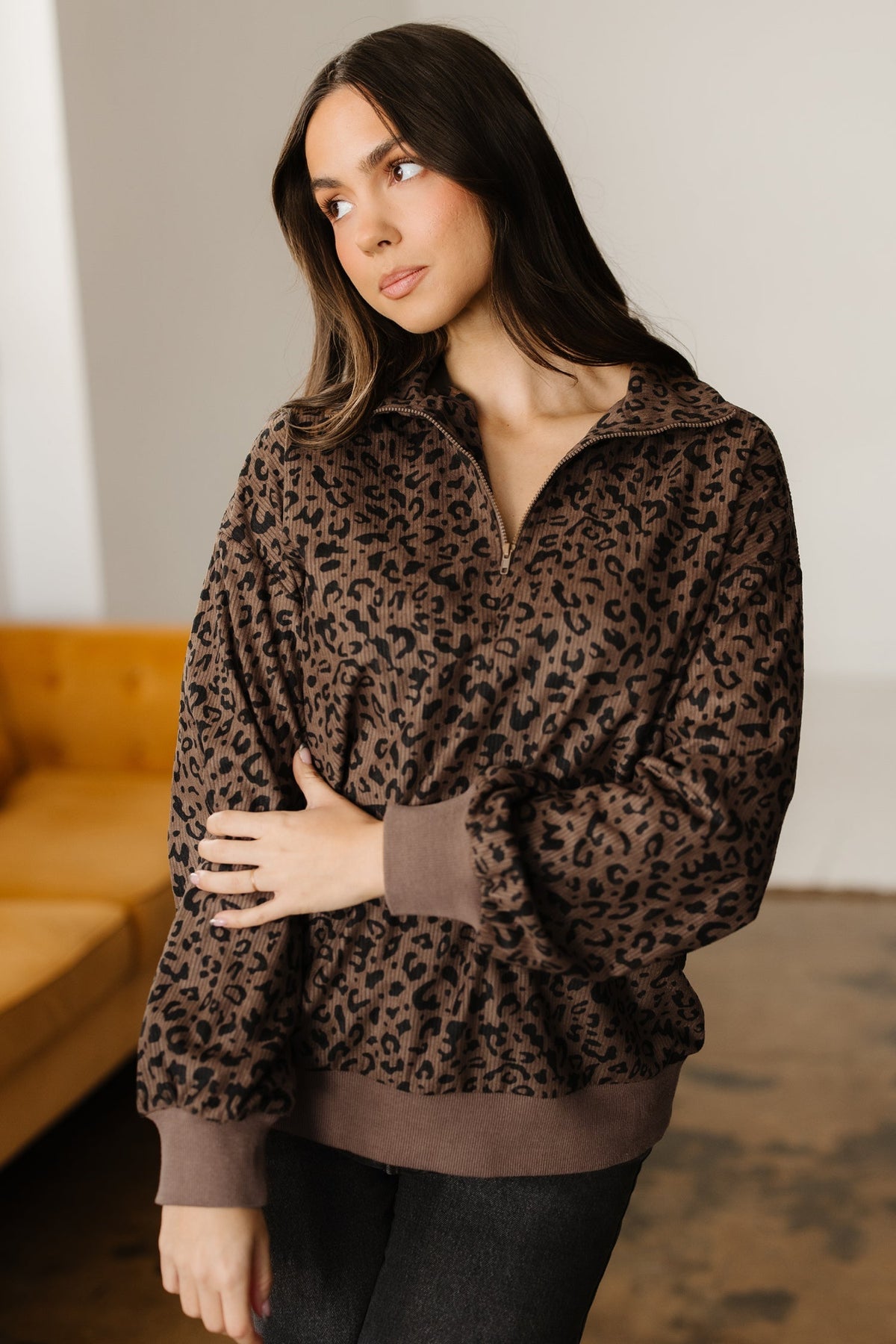 Threaded Pear Alaya Quarter Zip Corduroy Sweatshirt