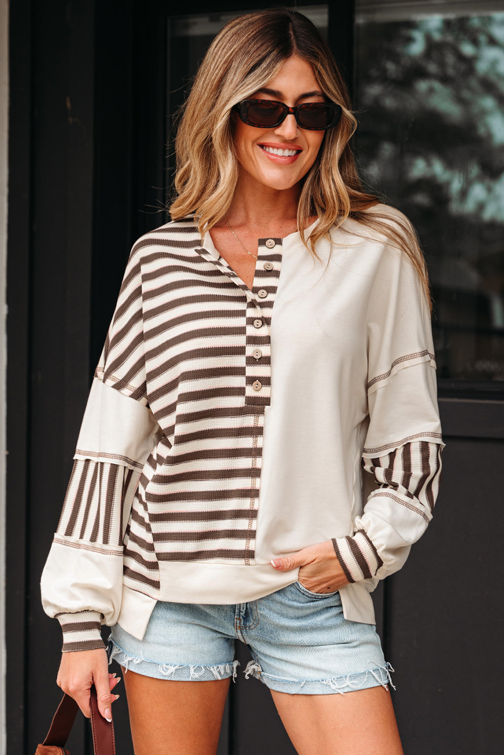 Threaded Pear Ariana Stripe Stitched Oversized Sweatshirt