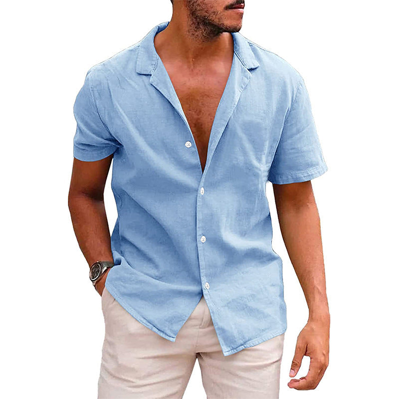 Men’s Casual Button-Down Beach Shirt | High-Sense Short Sleeve Summer Blouse | Trendy Minimalist Holiday Wear | Luxury-Label Statuesque Radiant Tropical Top | 2026 High-Fashion Emerald-Luxe Essential