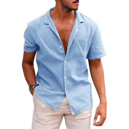 Men’s Casual Button-Down Beach Shirt | High-Sense Short Sleeve Summer Blouse | Trendy Minimalist Holiday Wear | Luxury-Label Statuesque Radiant Tropical Top | 2026 High-Fashion Emerald-Luxe Essential
