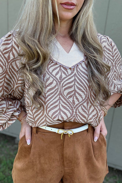 Threaded Pear Phoebe Collar Puff Sleeve Top