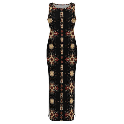 Baha Ranch Black and Tan Aztec Bodycon Side Slit Western Maxi Dress