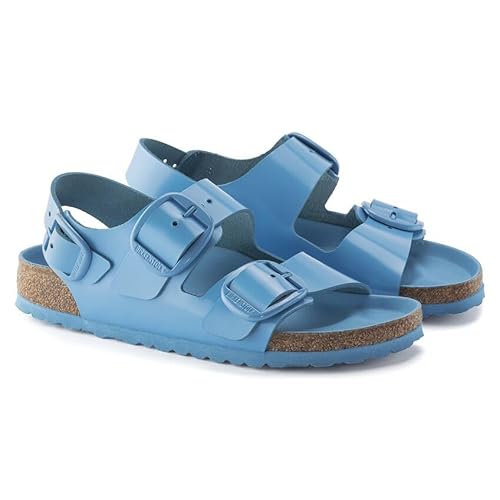 Birkenstock Unisex Milano Big Buckle Natural Leather Patent High Shine Sky Blue